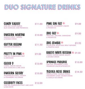 Menu 1 from Duo London - Bar - Restaurant - Club's menu images'