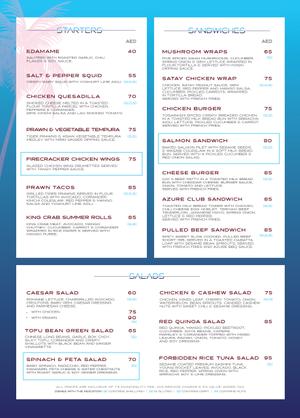 Menu 1 from Azure Beach's menu images'