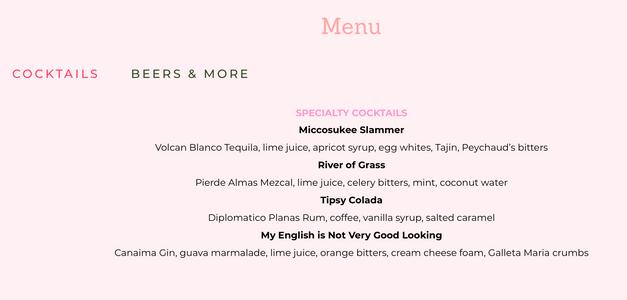 Menu 2 from Tipsy Flamingo Cocktail Bar's menu images'