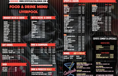 Menu 1 from Coyote Ugly Liverpool's menu images'